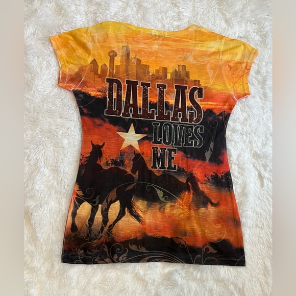 SWEET Gisele Dallas Loves Me bling horses graphic t shirt - Picture 4 of 7
